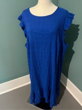 Women’s Royal Blue Textured Ruffle Sleeve Dress | 4XL (runs like 2X/3X)